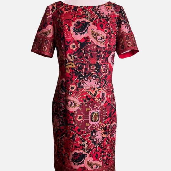 Talbots Red Paisley Floral Pencil Dress Size 12 lined - Picture 3 of 6